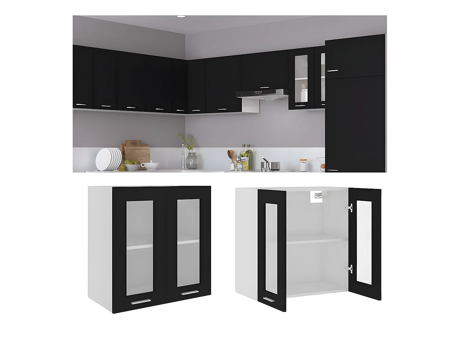 Armoire en verre suspendue Noir 60x31x60 cm Bois d'ingénierie FR62004