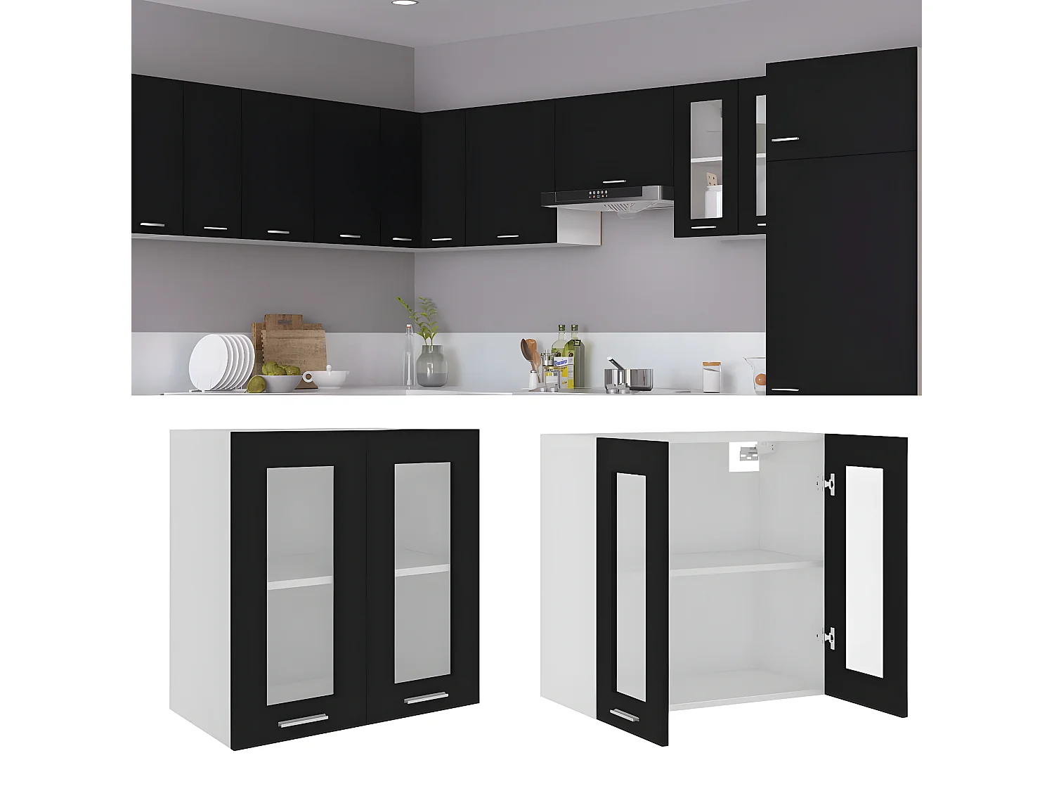 Armoire en verre suspendue Noir 60x31x60 cm Bois d'ingénierie FR62004