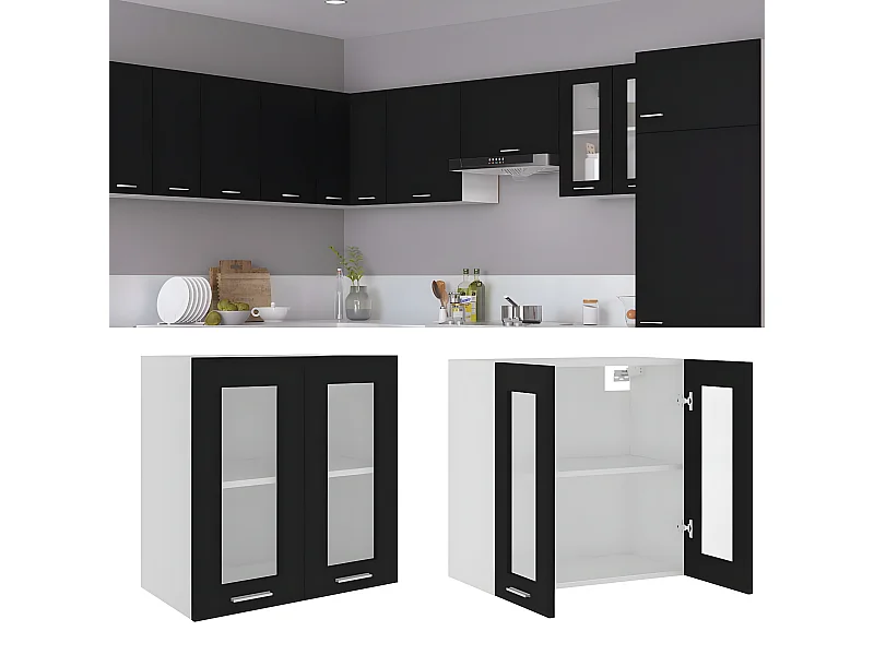 Armoire en verre suspendue Noir 60x31x60 cm Bois d'ingénierie FR62004