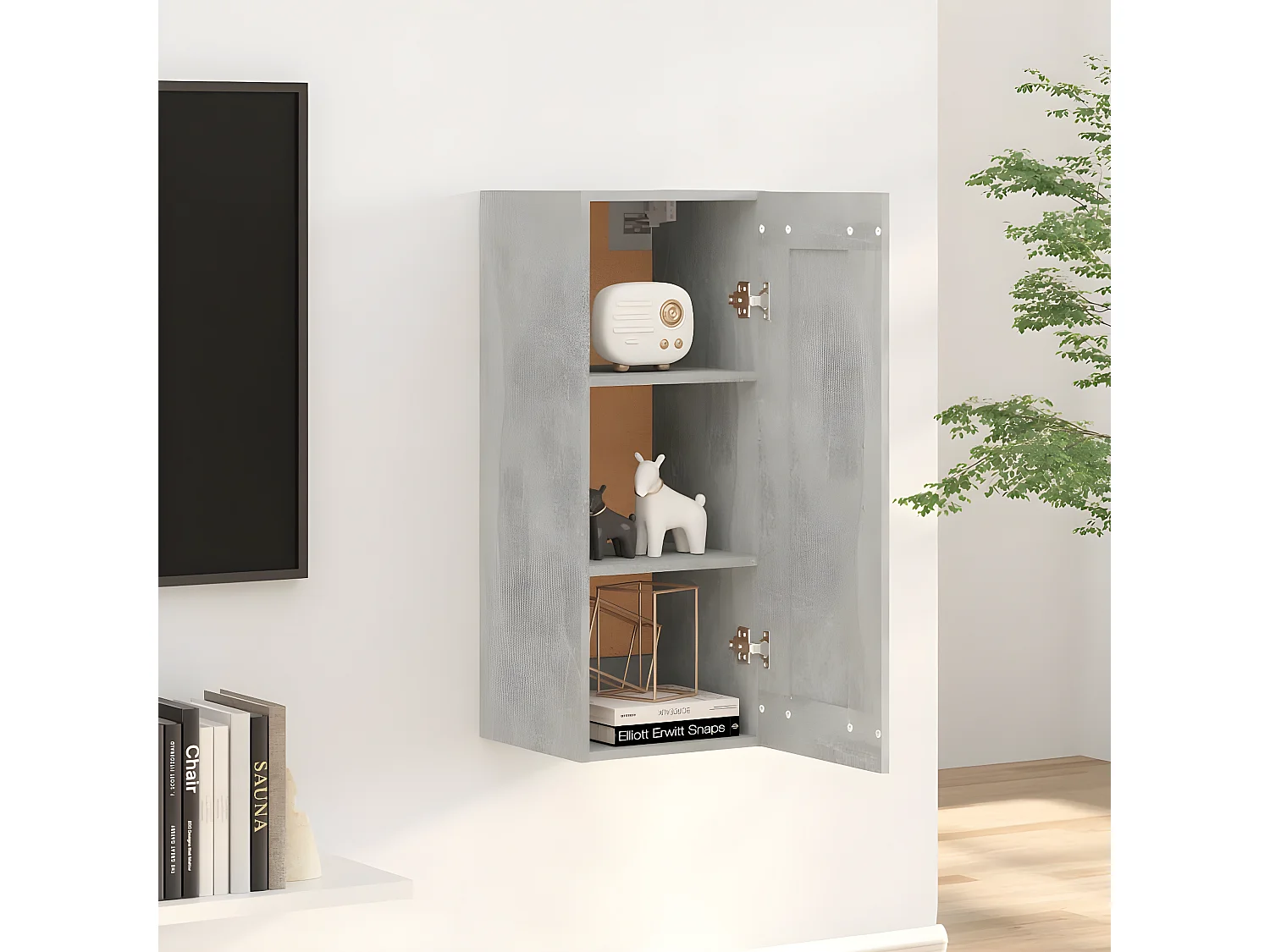 Armario colgante madera de ingeniería gris hormigón 35x34x90 cm ES306918