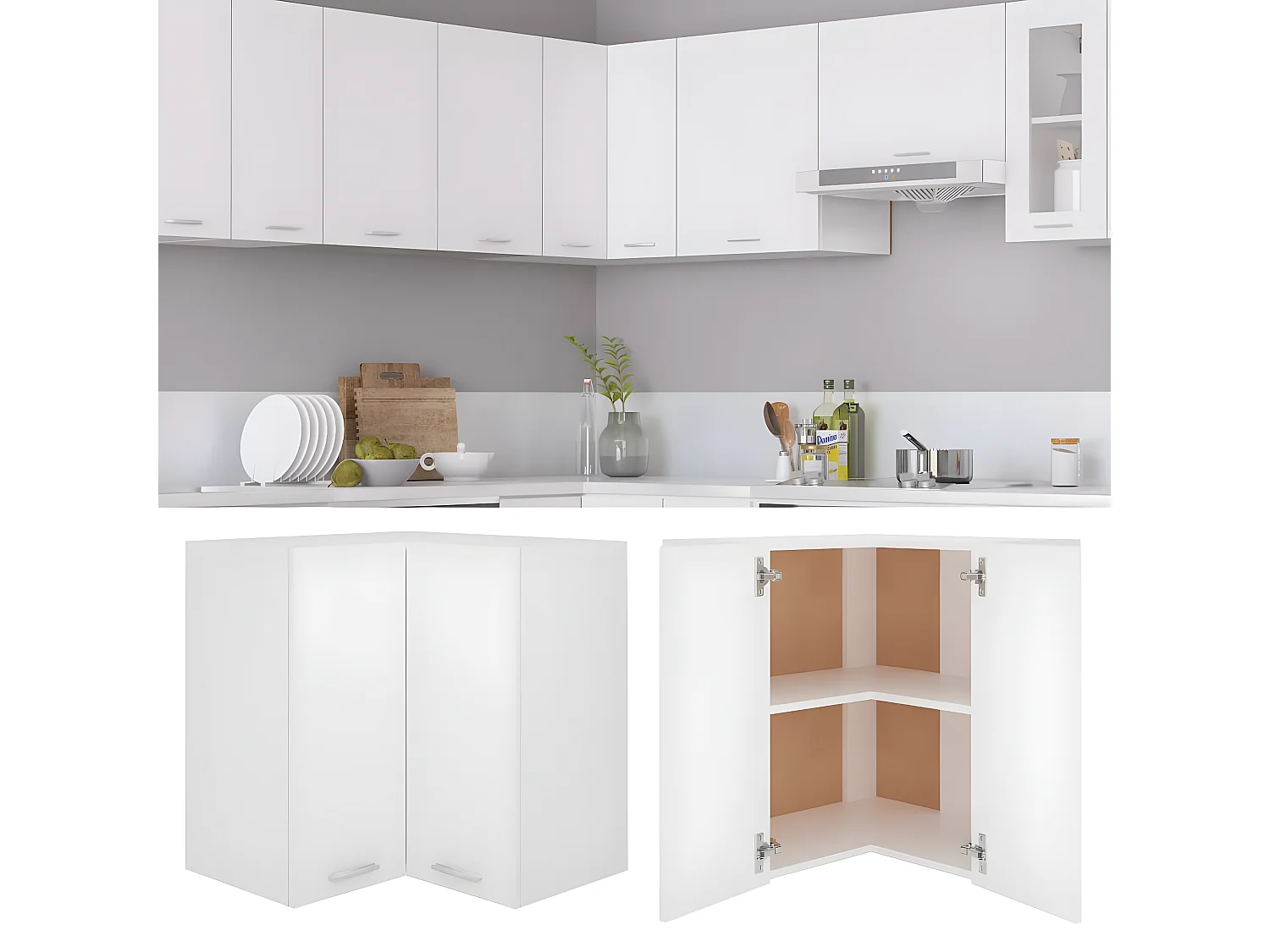 Armário de canto parede 57x57x60 cm madeira de branco branco PT272005