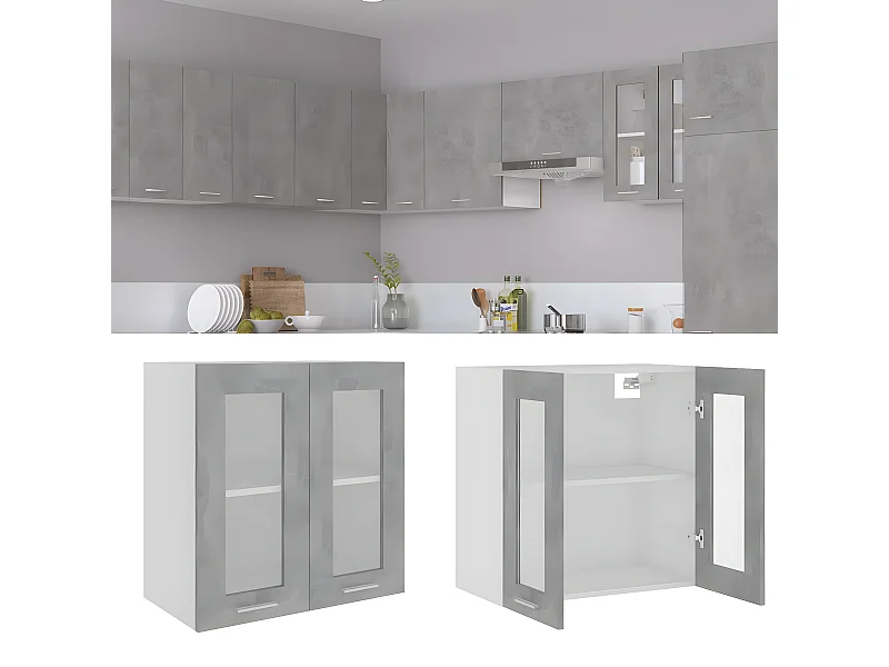 Armario colgante vidrio y madera ingeniería gris hormigón ES914612