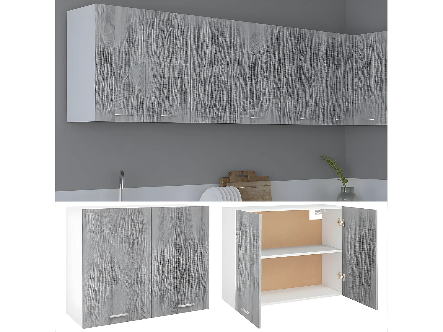 Hangkast 80x31x60 cm bewerkt hout grijs sonoma eikenkleurig BE989498