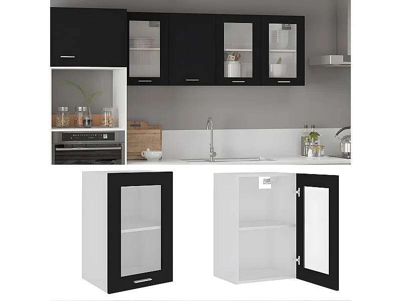 Armoire en verre suspendue Noir 40x31x60 cm Bois d'ingénierie FR64831