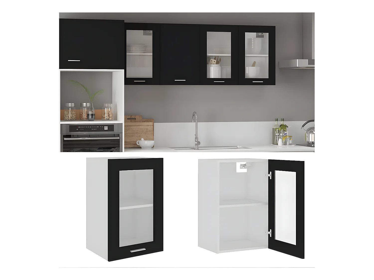 Armoire en verre suspendue Noir 40x31x60 cm Bois d'ingénierie FR64831