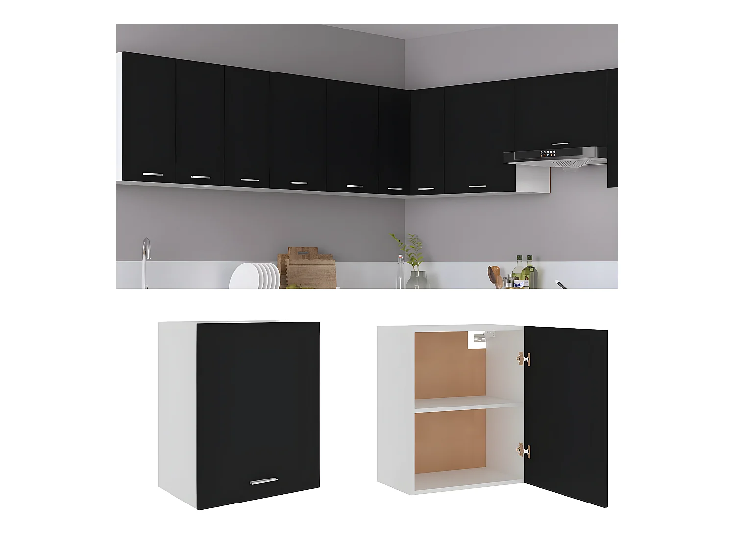 Armoire suspendue Noir 50x31x60 cm Bois d'ingénierie FR68194