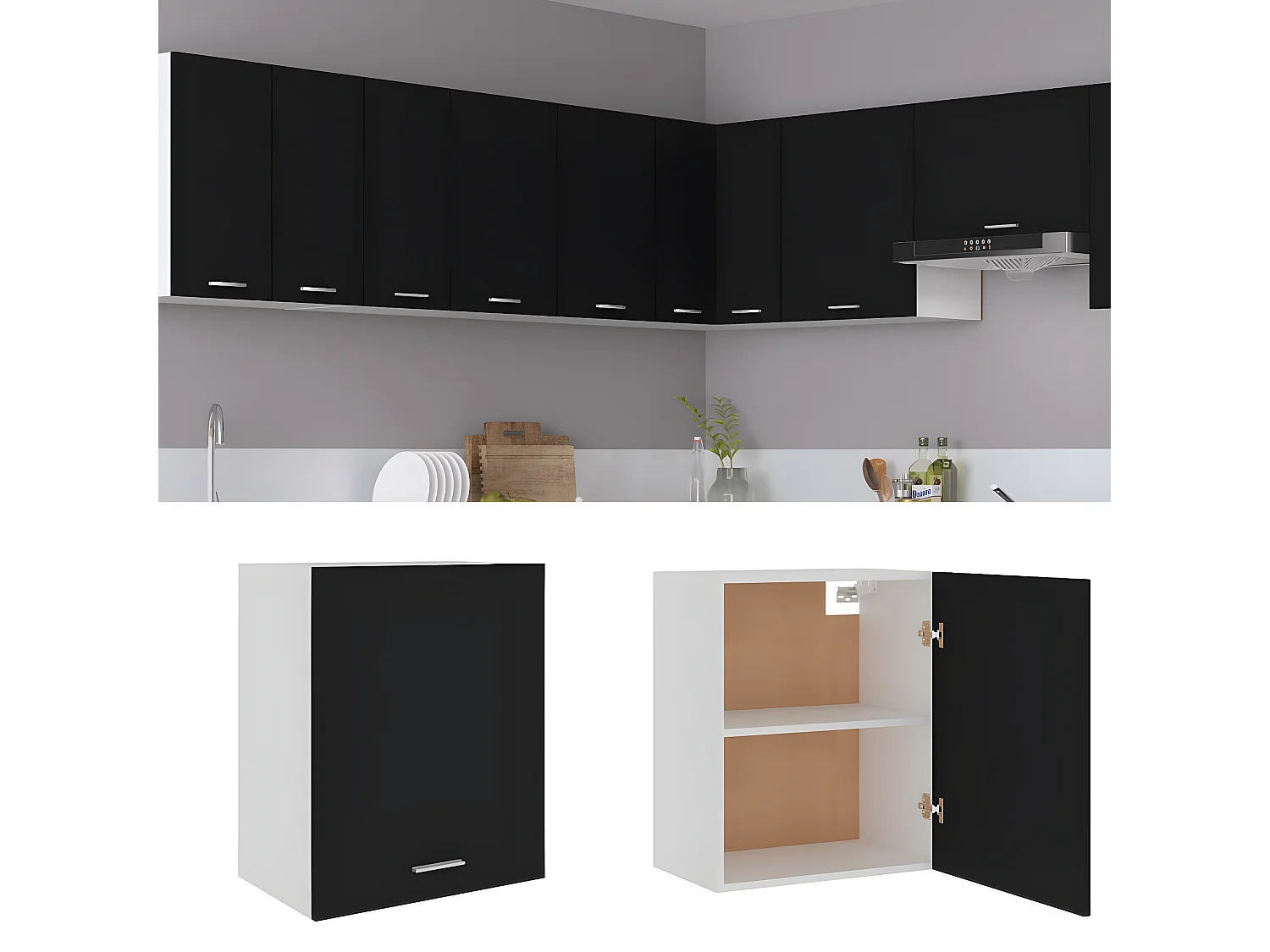 Armario colgante de cocina madera ingeniería negro 50x31x60 cm ES965927