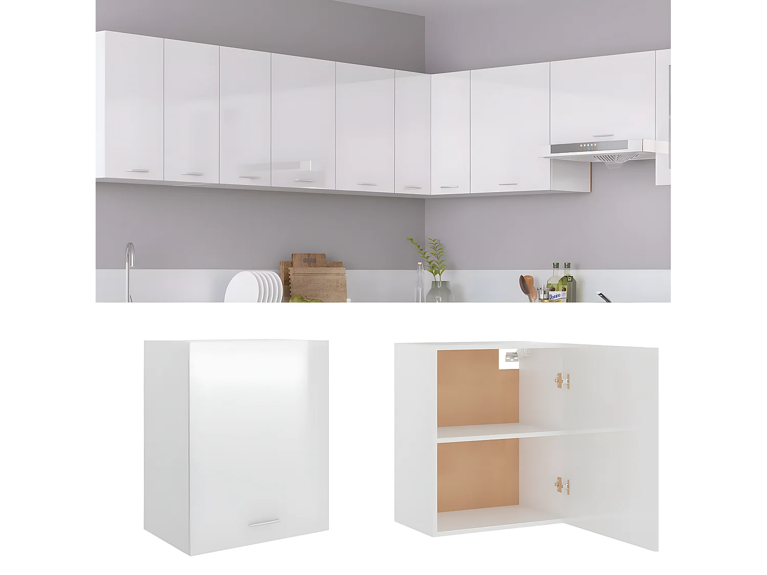 Hangkast 50x31x60 cm bewerkt hout hoogglans wit BE268538