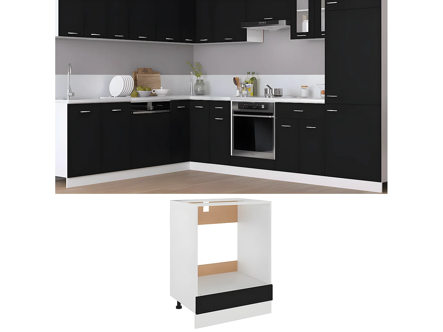 Armoire à four Noir 60x46x81,5 cm Bois d’ingénierie FR80229