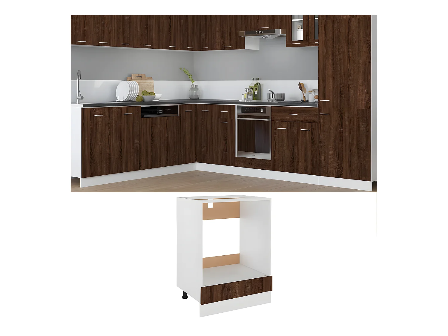 Ovenkast 60x46x81,5 cm bewerkt hout bruin eikenkleur BE572686