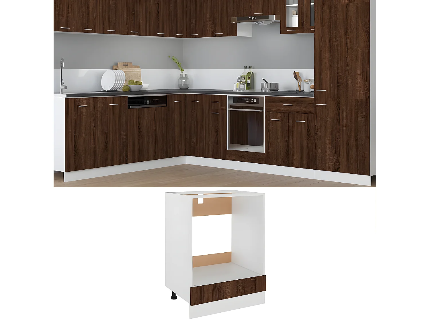 Ovenkast 60x46x81,5 cm bewerkt hout bruin eikenkleur BE572686