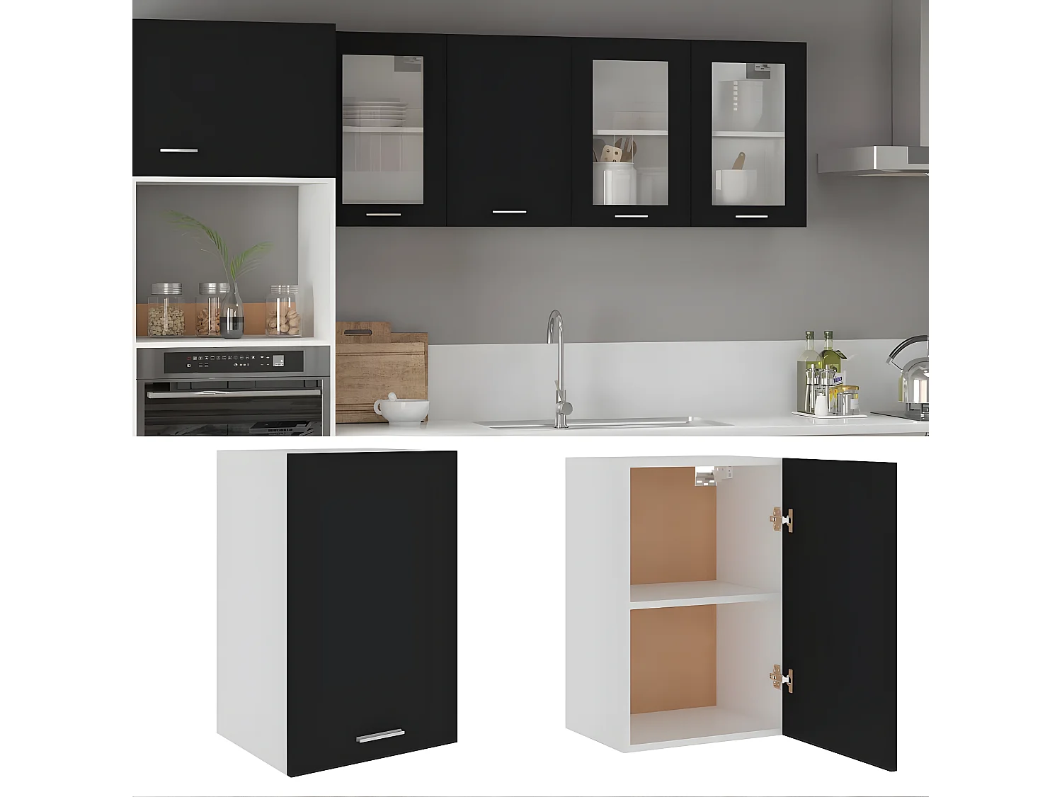 Armoire suspendue Noir 39,5x31x60 cm Aggloméré FR41773