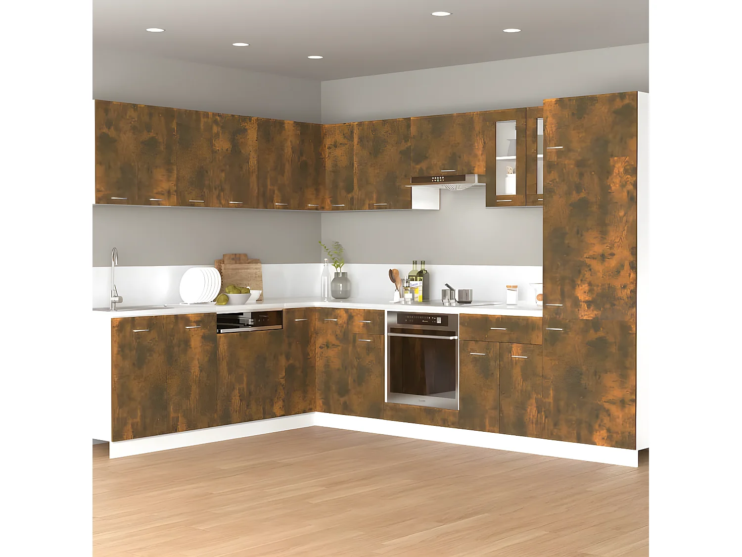 Hangkast 60x31x40 cm bewerkt hout gerookt eikenkleurig BE972458