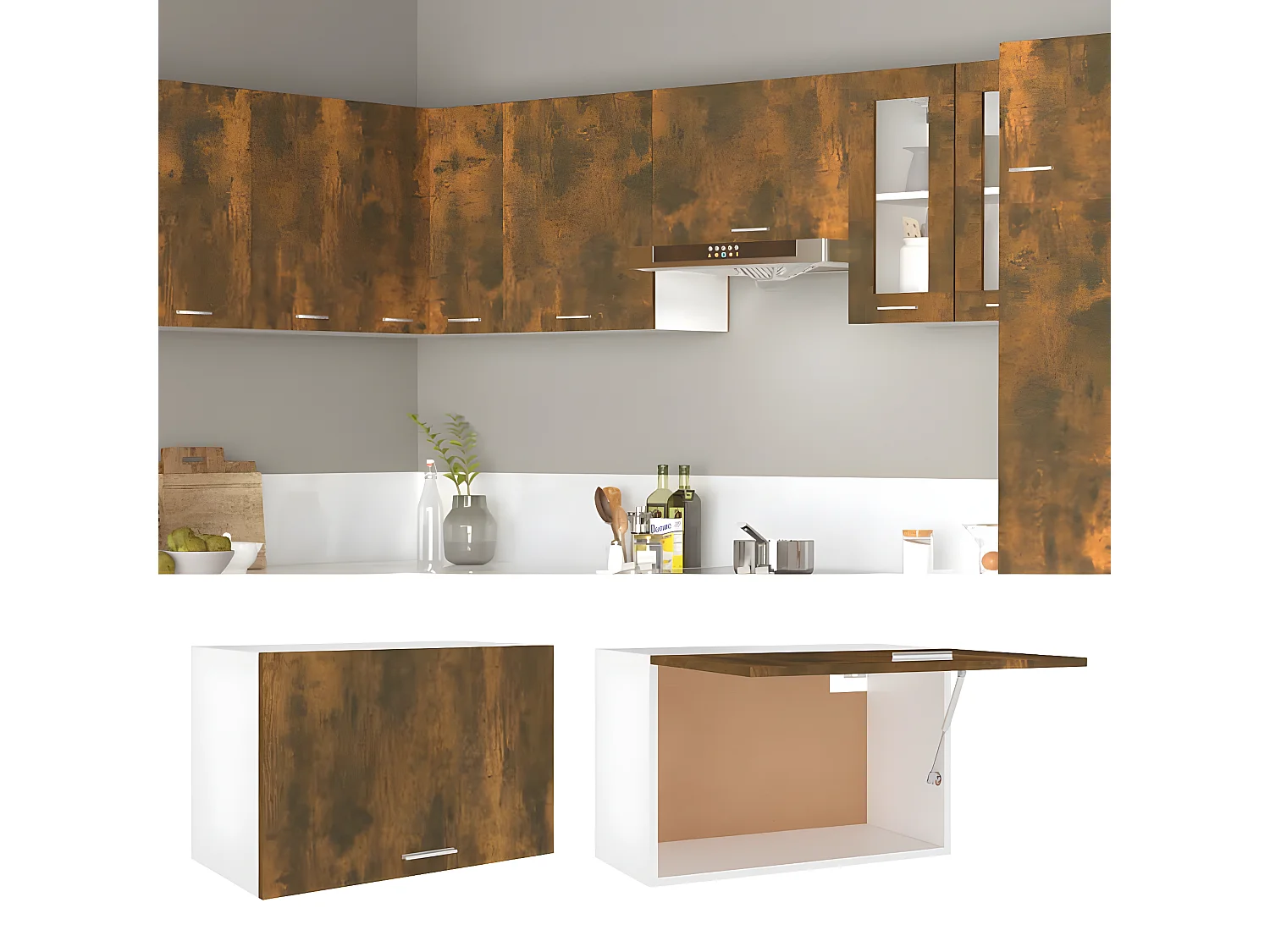 Hangkast 60x31x40 cm bewerkt hout gerookt eikenkleurig BE972458