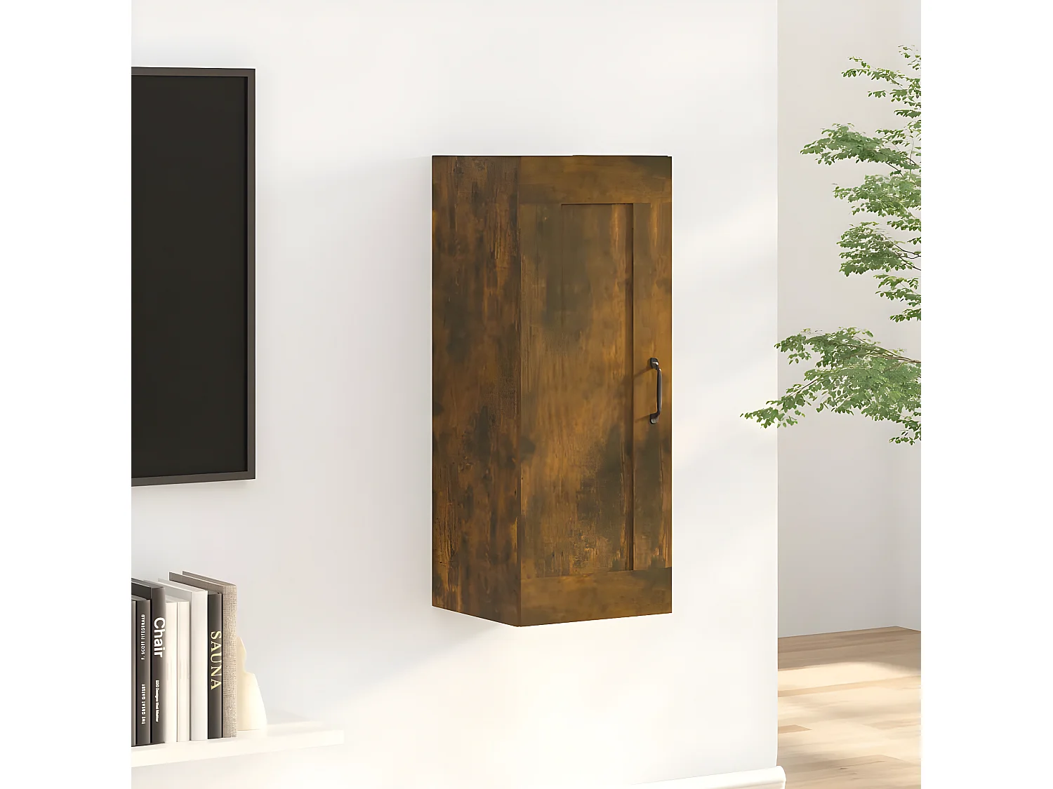 Wandkast 35x34x90 cm bewerkt hout gerookt eikenkleurig BE489288