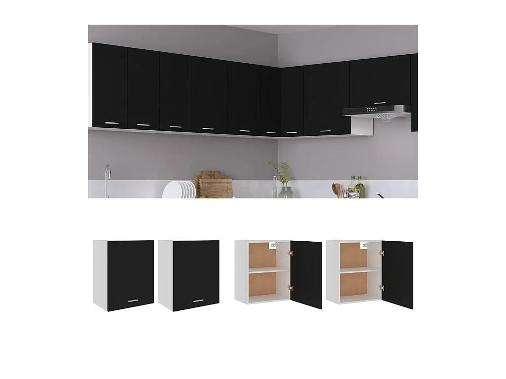 Armoires suspendues 2 pcs Noir 50x31x60 cm Aggloméré FR83901