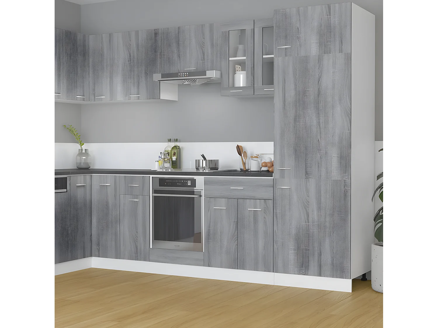 Armario colgante vidrio madera gris Sonoma 60x31x60 cm ES471337
