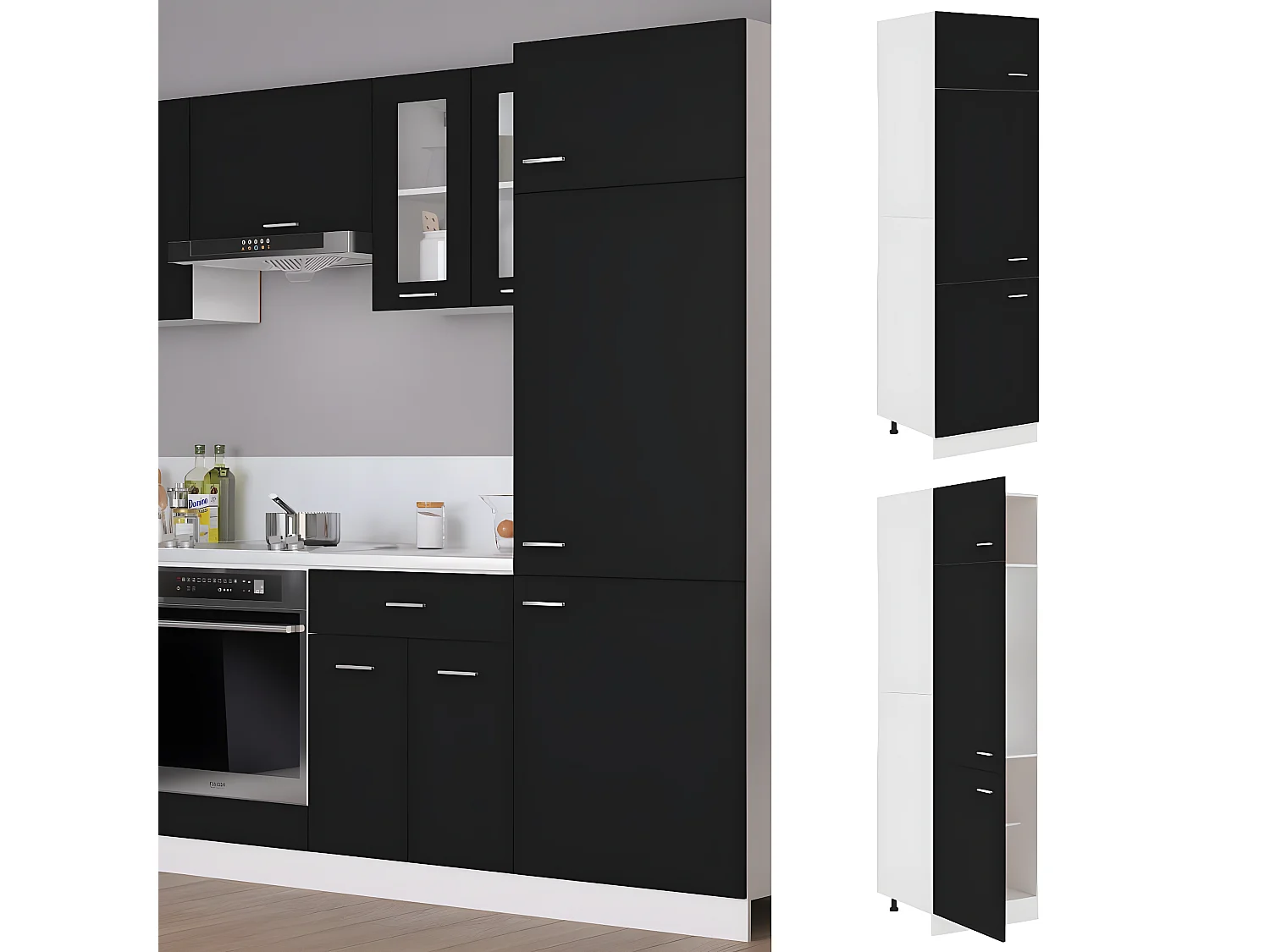 Armario de frigorífico madera contrachapada negro 60x57x207 cm ES236227