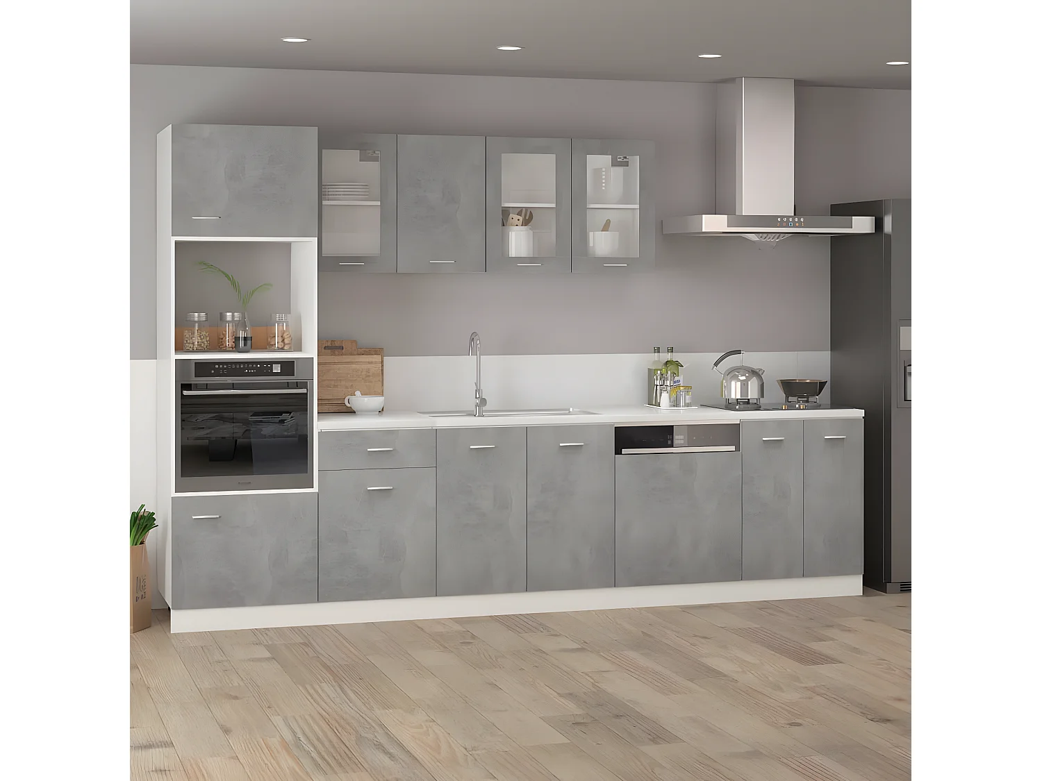 Armoire à micro-ondes Gris béton 60x57x207 cm Bois d’ingénierie FR87630