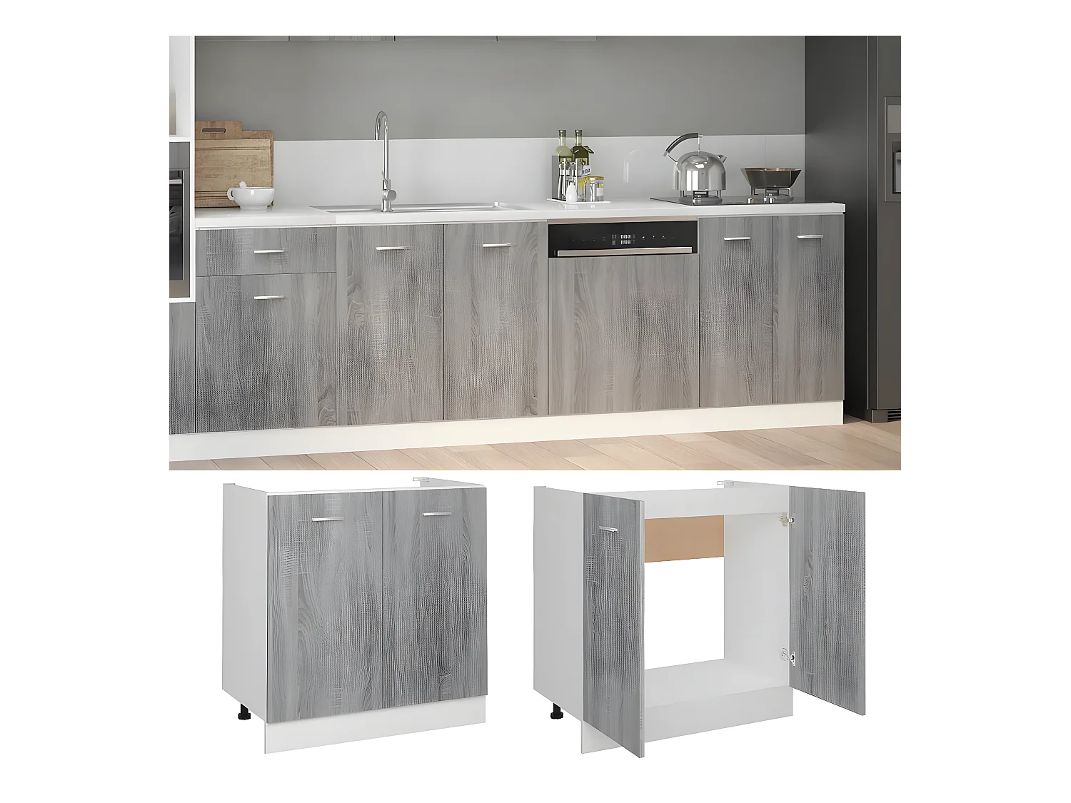 Meuble sous évier Sonoma gris 80x46x81,5 cm FR93583