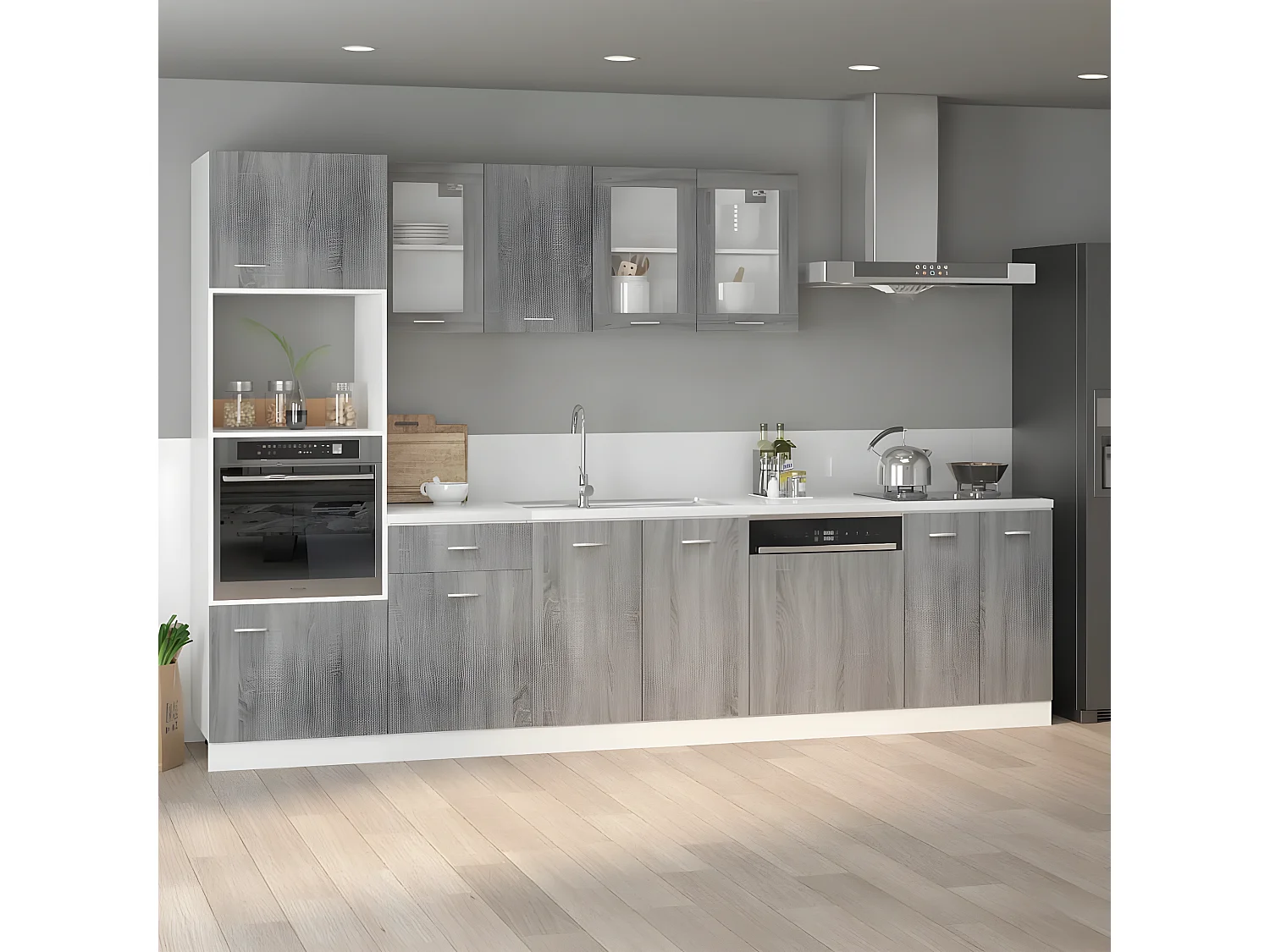 Armario bajo fregadero madera ingeniería gris 80x46x81,5 cm ES347665