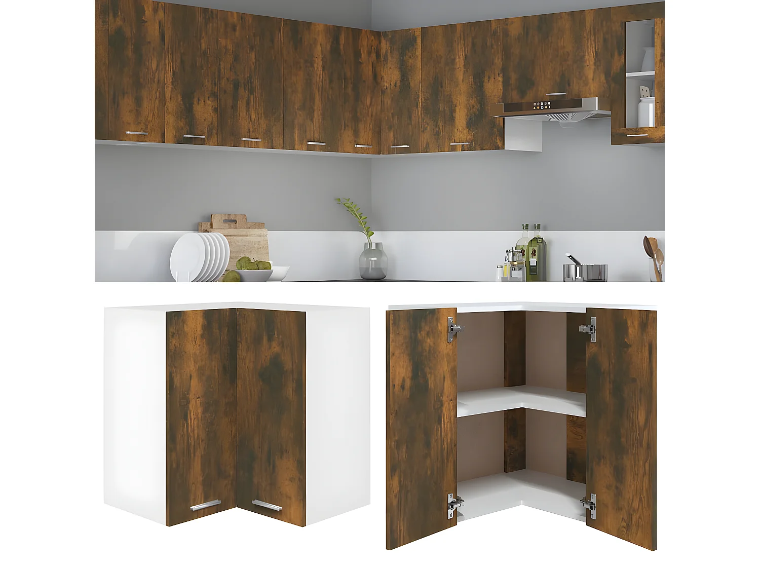 Armoire d'angle suspendue Chêne fumé 57x57x60 cm FR32622