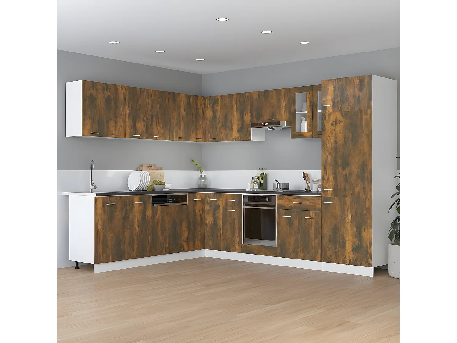 Hanghoekkast 57x57x60 cm bewerkt hout gerookt eikenkleurig BE134366