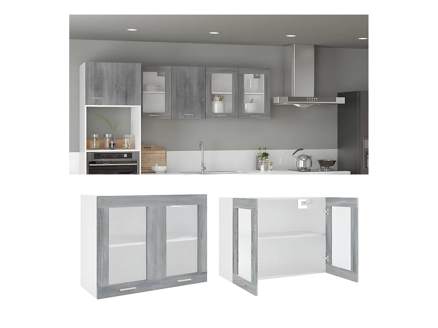 Armario vitrina colgante madera gris Sonoma 80x31x60 cm ES655619