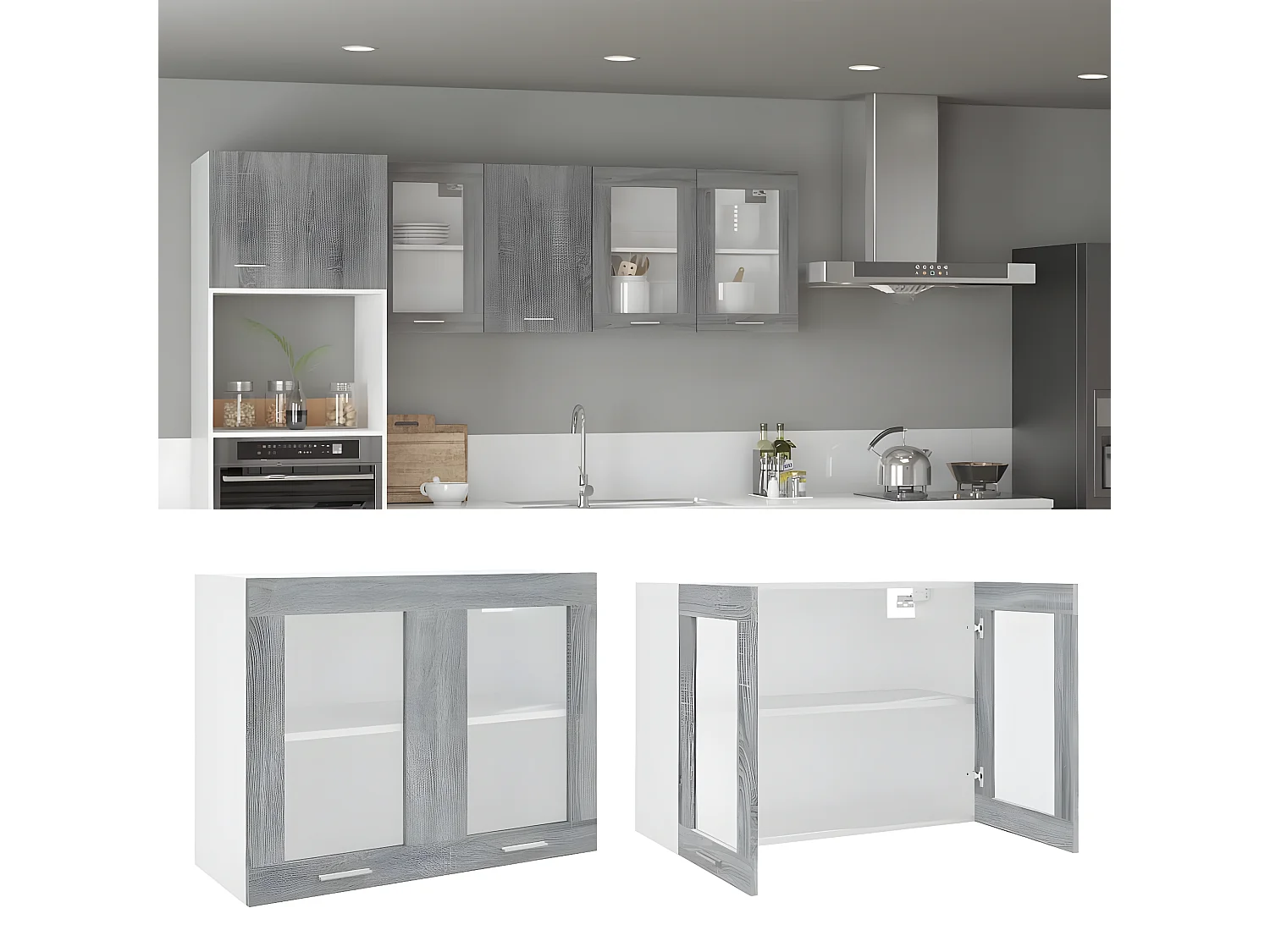 Armoire vitrée suspendue Sonoma gris 80x31x60cm Bois ingénierie FR66440