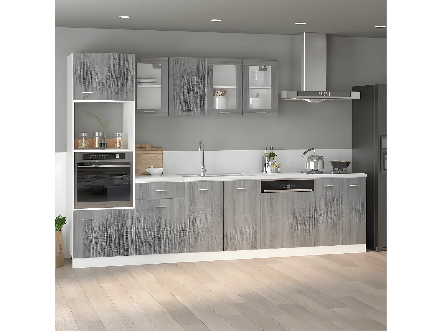 Armoire vitrée suspendue Sonoma gris 80x31x60cm Bois ingénierie FR66440