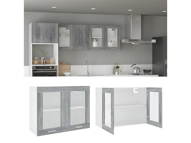Armoire vitrée suspendue Sonoma gris 80x31x60cm Bois ingénierie FR66440