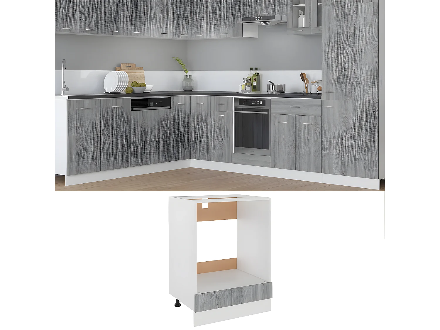 Armario de horno cocina madera ingeniería gris 60x46x81,5 cm ES639757