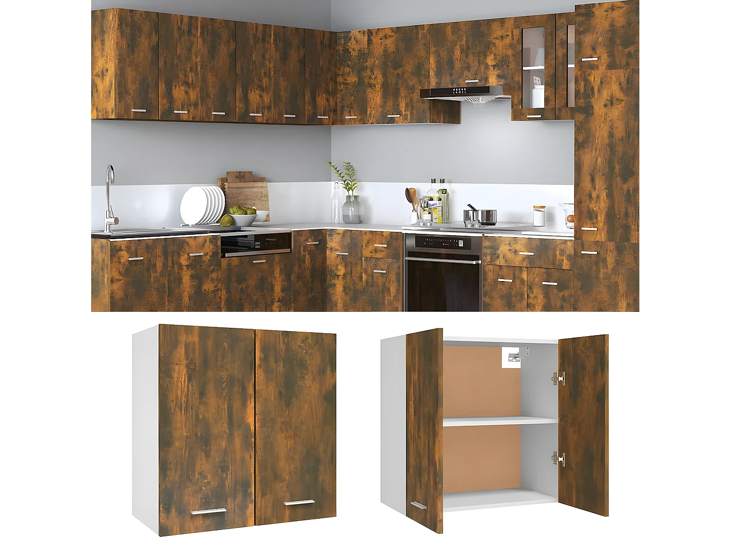 Armoire suspendue Chêne fumé 60x31x60 cm Bois d'ingénierie FR63908