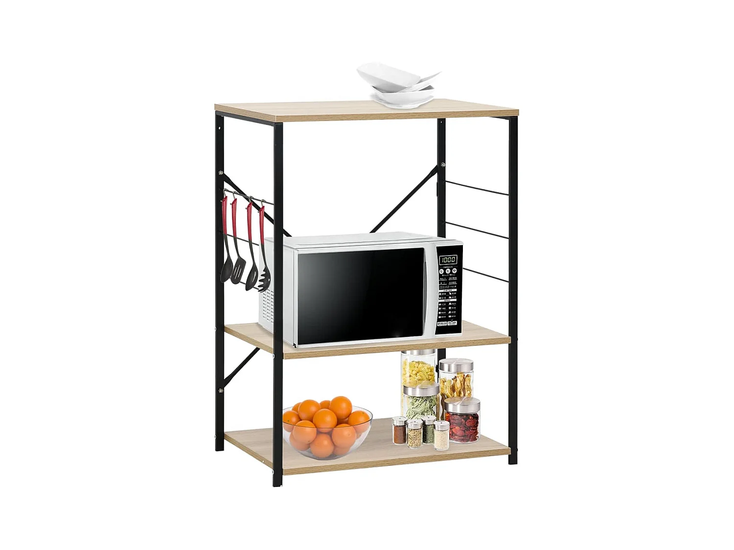 Armoire à micro-ondes noir et chêne 60x39,6x79,5 cm FR34579