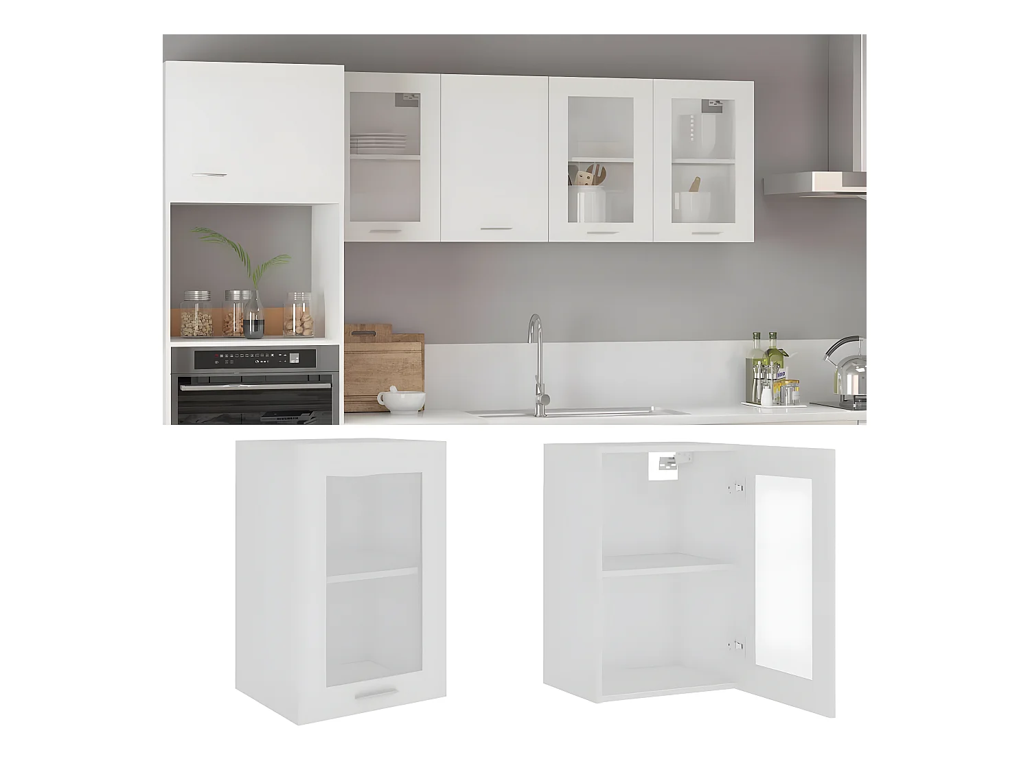 Armoire en verre suspendue Blanc 40x31x60 cm Bois d'ingénierie FR35716