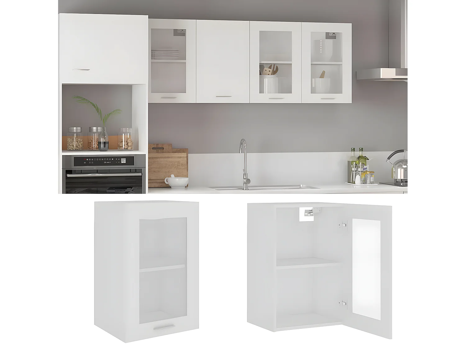 Armoire en verre suspendue Blanc 40x31x60 cm Bois d'ingénierie FR35716