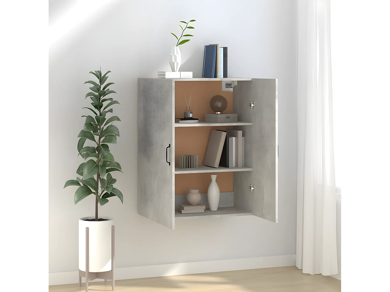 Hangkast 69,5x34x90 cm bewerkt hout betongrijs BE700342