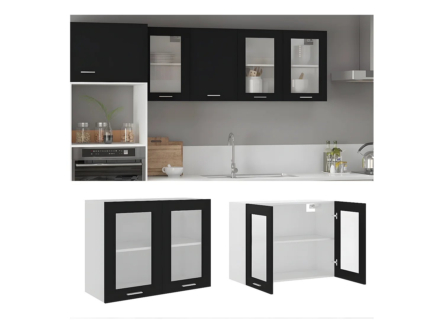 Armoire en verre suspendue Noir 80x31x60 cm Bois d'ingénierie FR32543