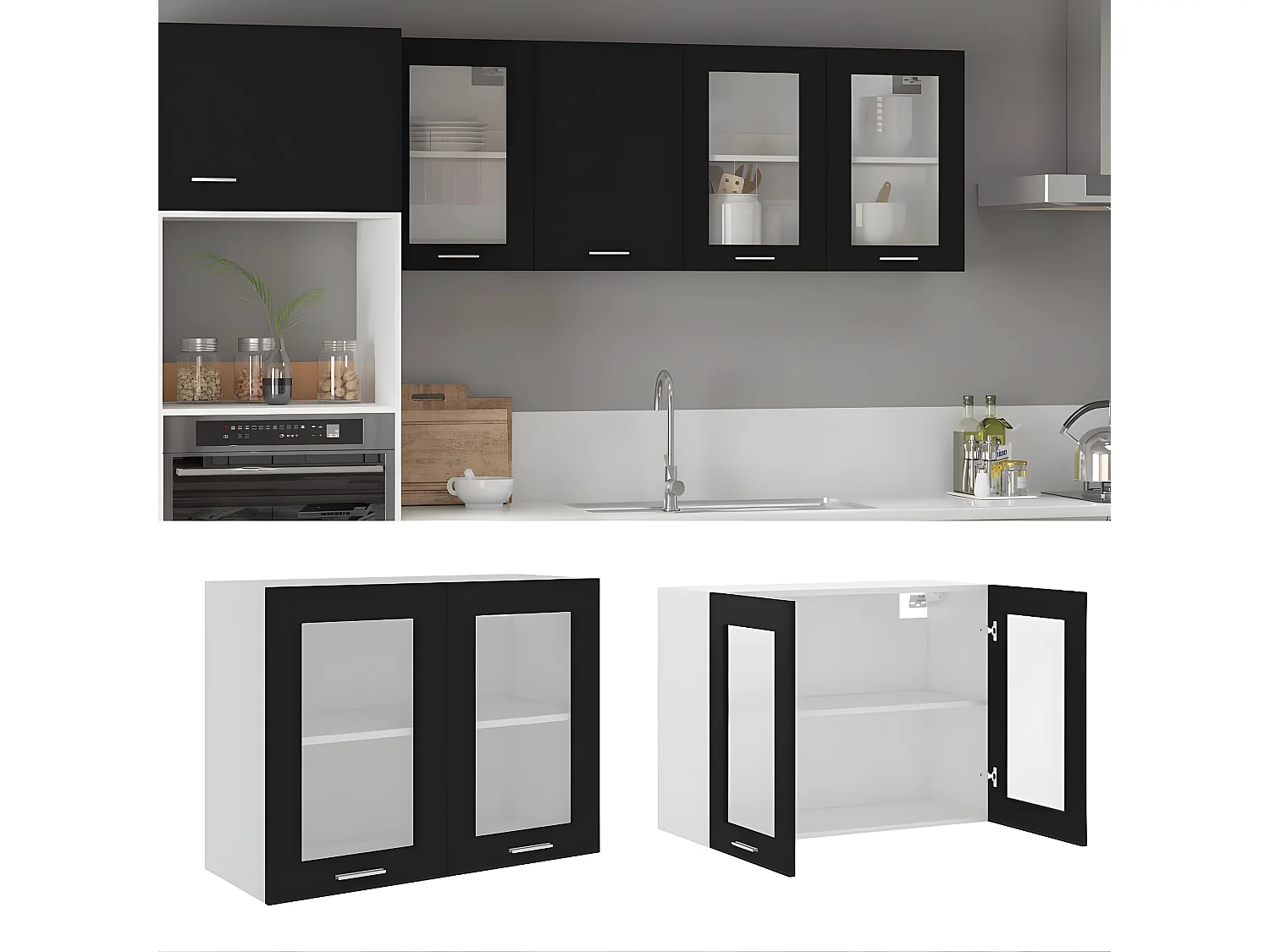 Armario colgante cocina contrachapada negro 80x31x60 cm ES967677
