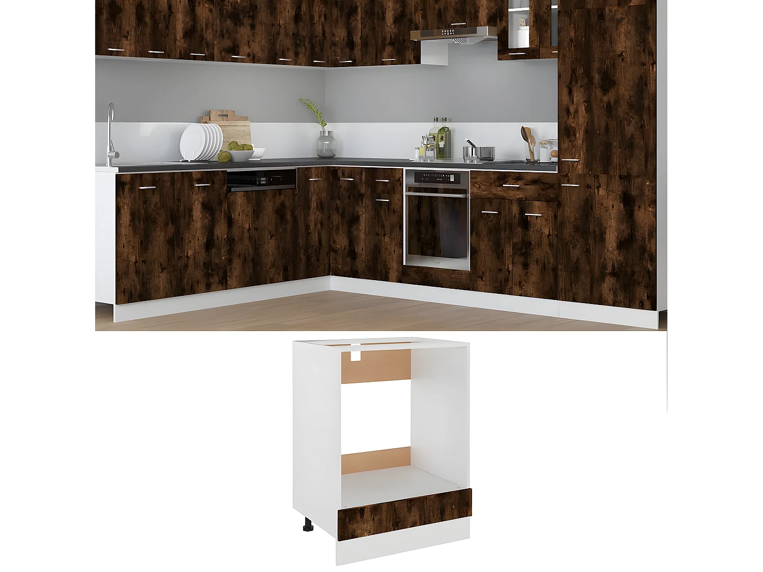 Armário p/ forno 60x46x81,5cm derivados madeira carvalho fumado PT930508