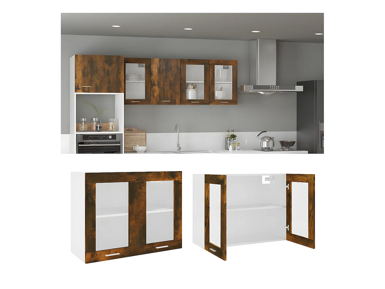 Armoire en verre suspendue Chêne fumé 80x31x60 cm FR65526