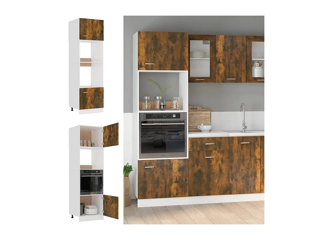 Armoire à micro-ondes Chêne fumé 60x57x207 cm Bois d'ingénierie FR27733