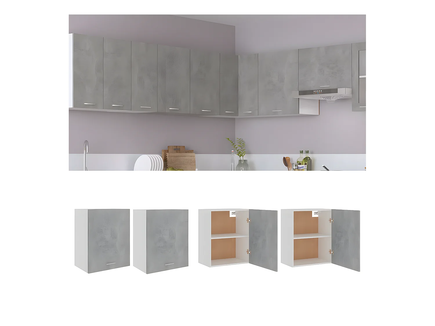 Armoires suspendues 2 pcs Gris béton Bois d’ingénierie FR26878