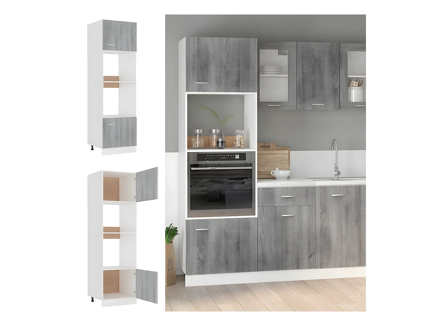 Armoire à micro-ondes Sonoma gris 60x57x207 cm FR93922