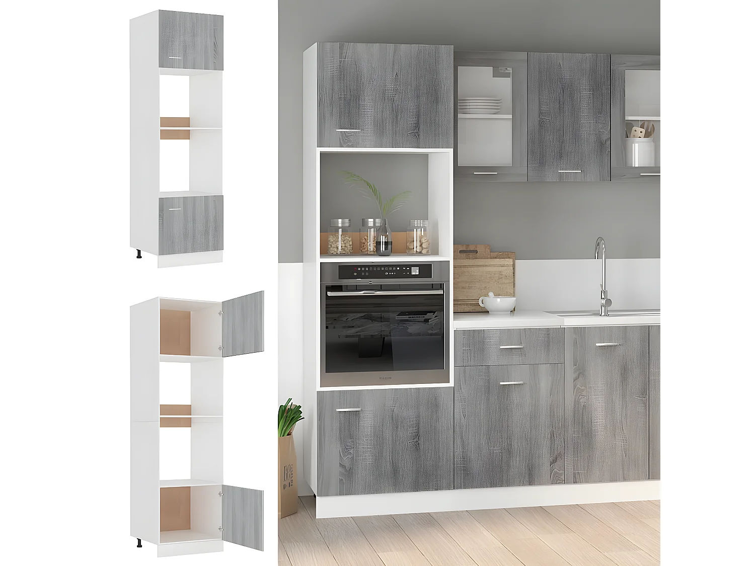 Armario de microondas contrachapada gris Sonoma 60x57x207 cm ES784820