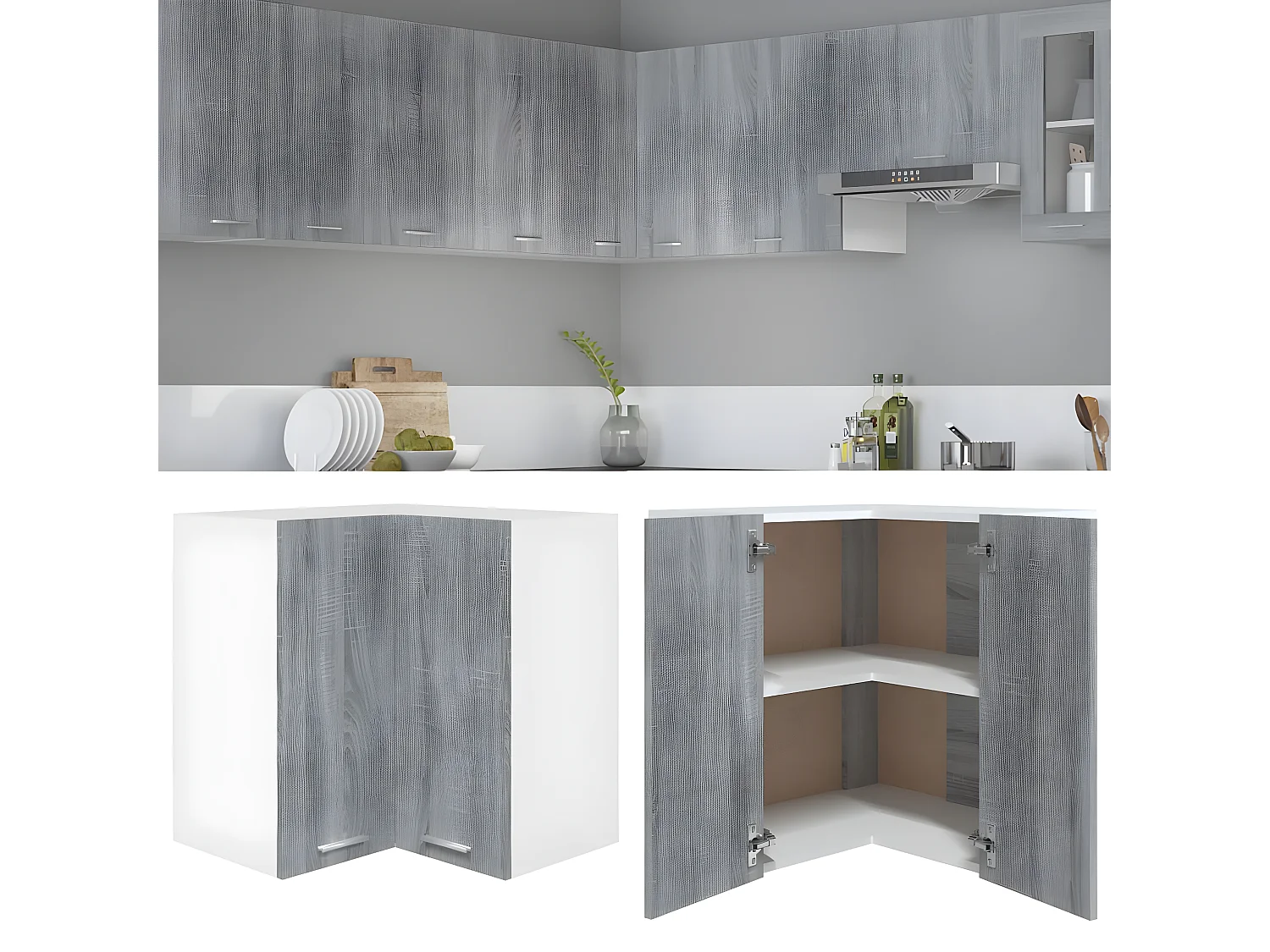 Armoire d'angle suspendue Sonoma gris Bois d'ingénierie FR63303