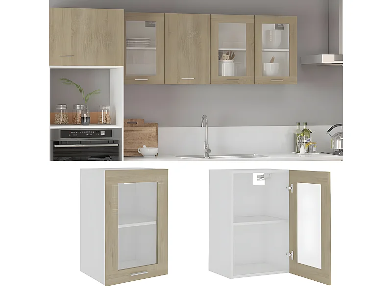 Armoire en verre suspendue Chêne sonoma Bois d'ingénierie FR34524