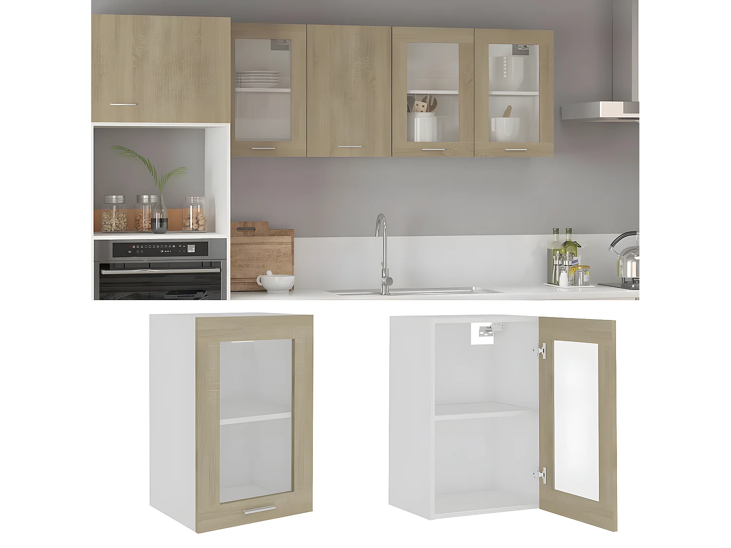 Armoire en verre suspendue Chêne sonoma Bois d'ingénierie FR34524