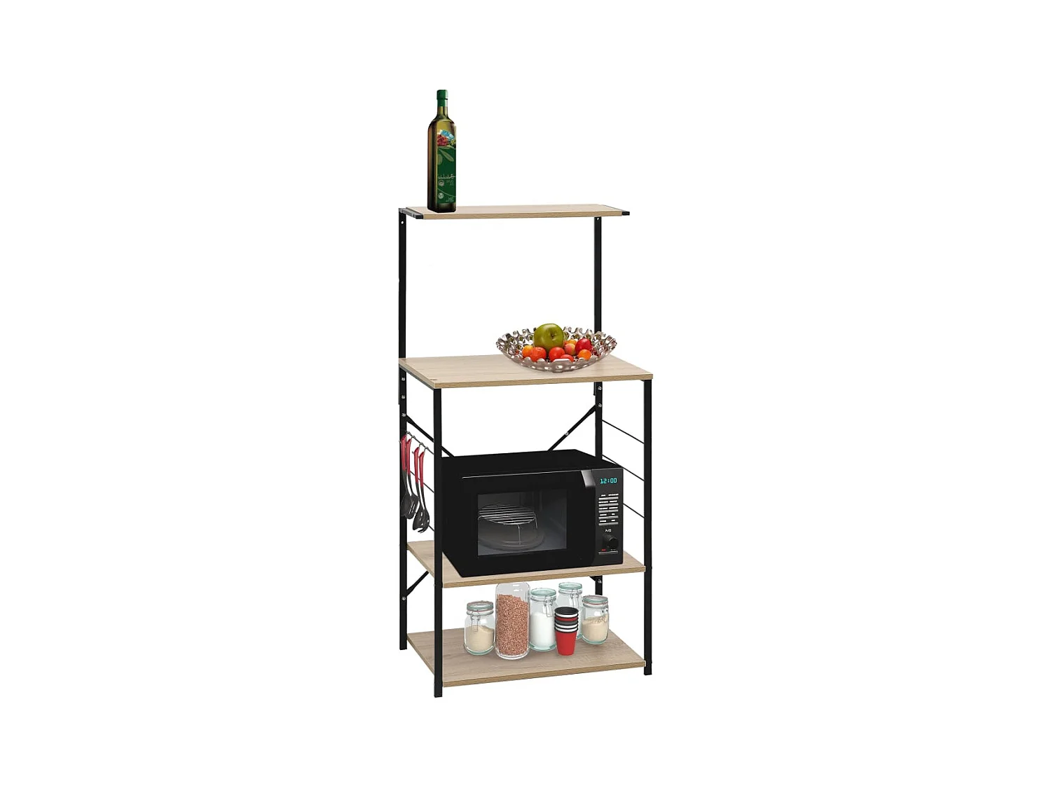 Armoire à micro-ondes noir et chêne 60x39,6x123 cm FR24390