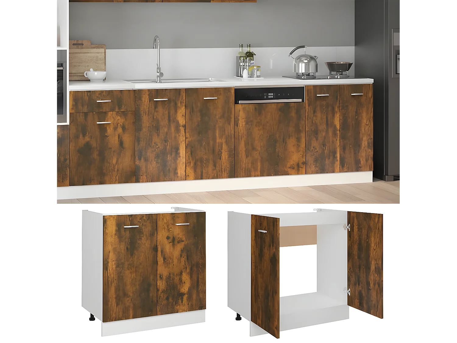 Meuble sous évier Chêne fumé 80x46x81,5 cm FR14302